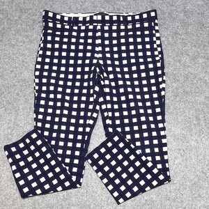 Banana Republic Sloan Navy White Grid Check Ankle Pants Stretch Slim Womens 10